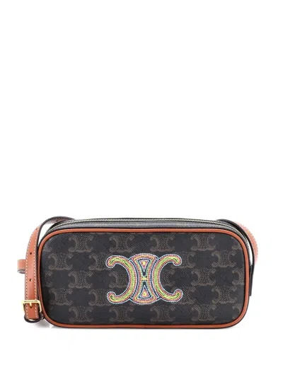 Pre-owned Celine Cuir Triomphe Camera Shoulder Bag Triomphe Coated Canvas With Leather Small Crossbody Bag In Brown