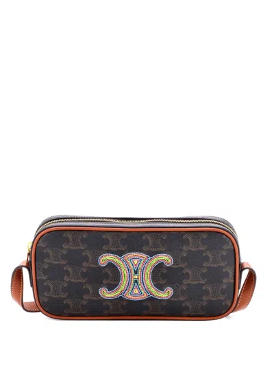 Pre-owned Celine Cuir Triomphe Camera Shoulder Bag Triomphe Coated Canvas With Leather Small Crossbody Bag In Brown