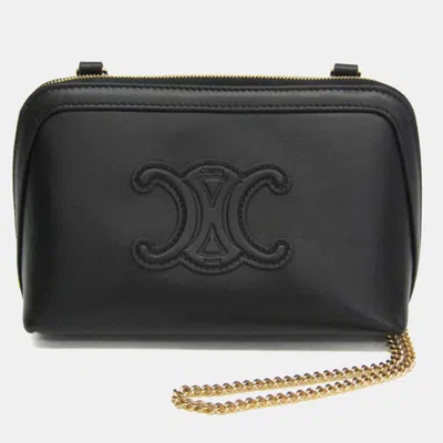 Pre-owned Celine Cuir Triomphe Chain Clutch Leather Clutch Bag Shoulder Bag Black