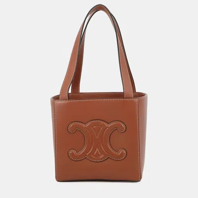 Pre-owned Celine Cuir Triomphe Cube Handbag Tan Leather In Brown