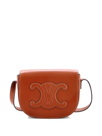 Pre-owned Celine Cuir Triomphe Folco Bag Leather Crossbody Bag In Brown