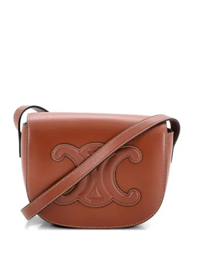 Pre-owned Celine Cuir Triomphe Folco Bag Leather Crossbody Bag In Brown