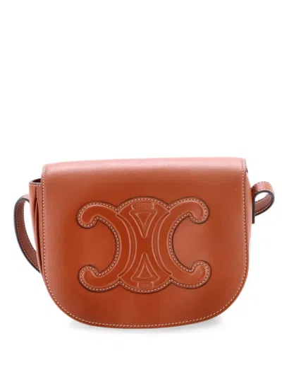 Pre-owned Celine Cuir Triomphe Folco Bag Leather Crossbody Bag In Brown