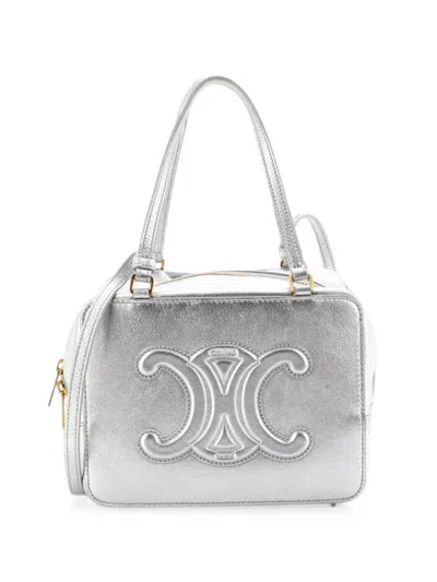 Pre-owned Celine Cuir Triomphe Folded Cube Bag Leather Shoulder Bag In Silver