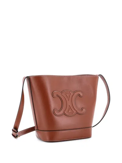 Pre-owned Celine Cuir Triomphe Leather Small Bucket Bag In Brown