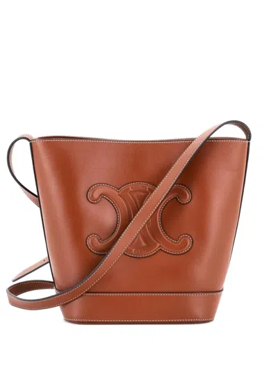 Pre-owned Celine Cuir Triomphe Leather Small Bucket Bag In Brown
