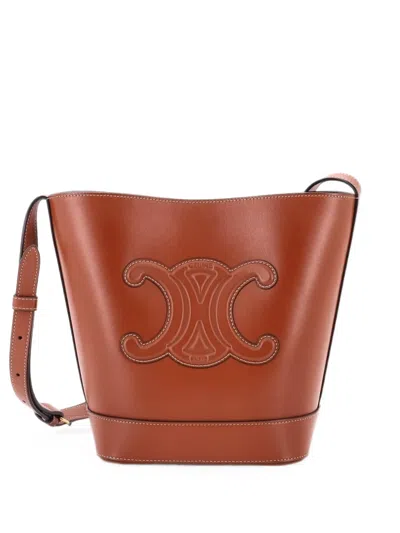 Pre-owned Celine Cuir Triomphe Leather Small Bucket Bag In Brown