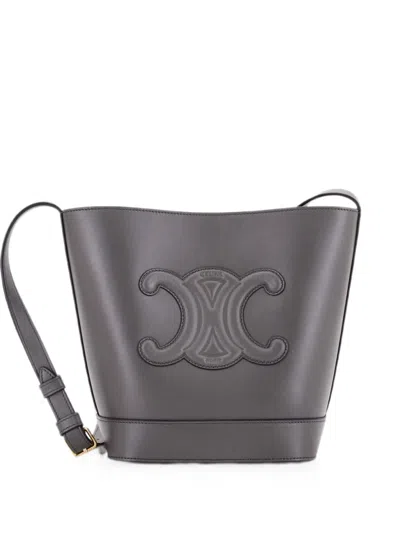 Pre-owned Celine Cuir Triomphe Leather Small Bucket Bag In Gray