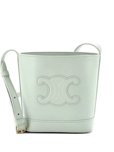 Pre-owned Celine Cuir Triomphe Leather Small Bucket Bag In Green