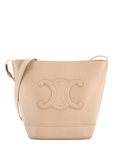 Pre-owned Celine Cuir Triomphe Leather Small Bucket Bag In Neutral