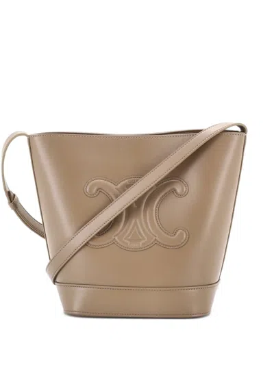 Pre-owned Celine Cuir Triomphe Leather Small Bucket Bag In Neutral