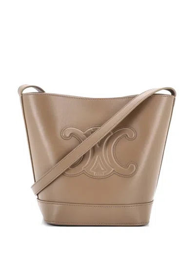 Pre-owned Celine Cuir Triomphe Leather Small Bucket Bag In Neutral