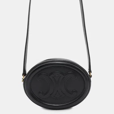 Pre-owned Celine Cuir Triomphe Oval Black Leather Shoulder Purse