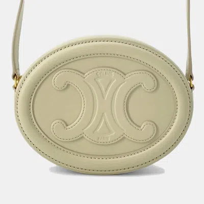 Pre-owned Celine Cuir Triomphe Oval Purse Shoulder Bag Beige Leather