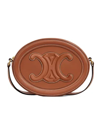 Celine Cuir Triomphe Smooth Cow Leather Cross-body Oval Shoulder Bag In Brown