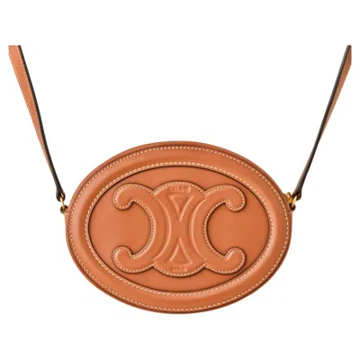 Pre-owned Celine Céline Cuir Triomphe Tan Leather Oval Crossbody Bag In Brown