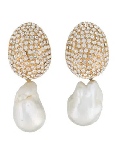 Pre-owned Celine Cultured Pearl & Crystal Drop Earrings In Multi