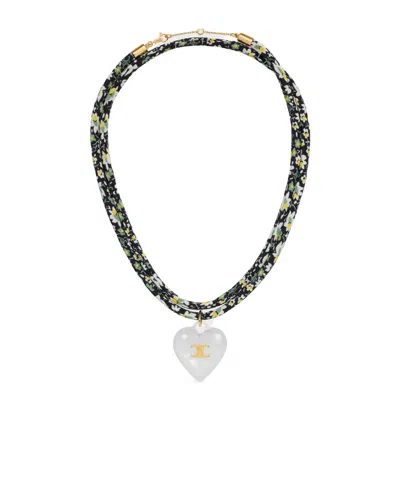 Celine Cœur Triomphe Necklace In Silk, Resin And Brass With Gold Finish In Green