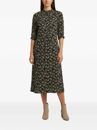Pre-owned Celine Daisy-print Button-up Midi Dress In Black