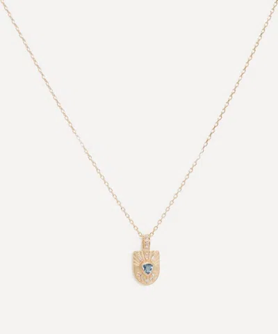 Celine Daoust 14ct Gold Trillian Aquamarine Diamonds Totem Pendant Necklace