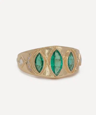 Celine Daoust 14ct Gold Triple Marquise Emerald Diamond Ring