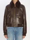 Celine Dark Brown Aviator Calfskin Bomber Jacket In Brown
