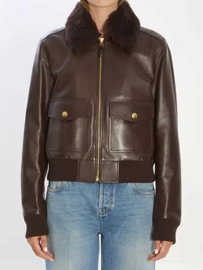 CELINE CELINE DARK BROWN AVIATOR CALFSKIN BOMBER JACKET