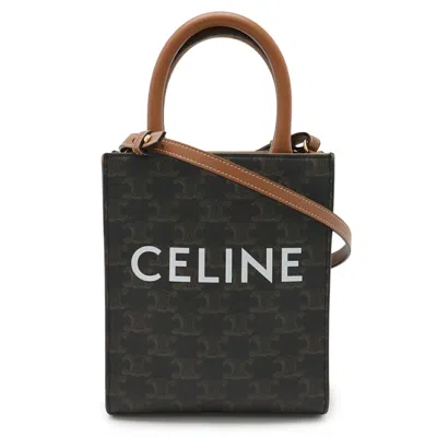 Pre-owned Celine Dark Brown Canvas Leather Handbag Shoulder Bag ()