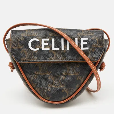 Pre-owned Celine Dark Brown Coated Canvas And Leather Triomphe Triangle Crossbody Bag