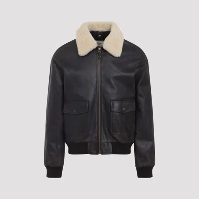 Celine Dark Brown Lamb Leather Aviator Jacket In Black