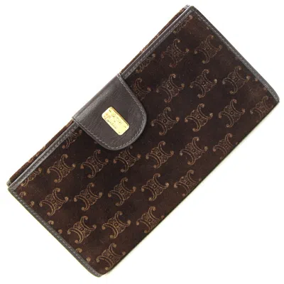 Pre-owned Celine Dark Brown Suede Leather Long Wallet (bi-fold) ()