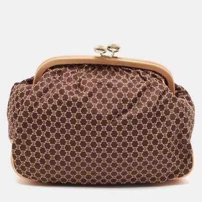 Pre-owned Celine Dark Brown/tan Macadam Fabric Frame Clutch