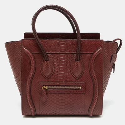 Pre-owned Celine Dark Burgundy Python Micro Luggage Tote