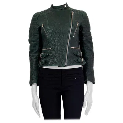 Pre-owned Celine Dark Green Leather Biker Jacket 36 Xs