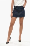 Celine Dark Washed Denim Miniskirt With Logoed Buttons In Blue