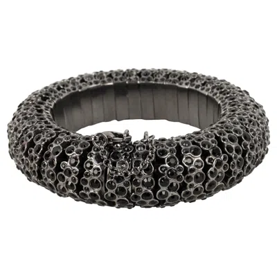 Pre-owned Celine Dark-silvery Metal Bracelet, Ornamented With Black Rhinestones
