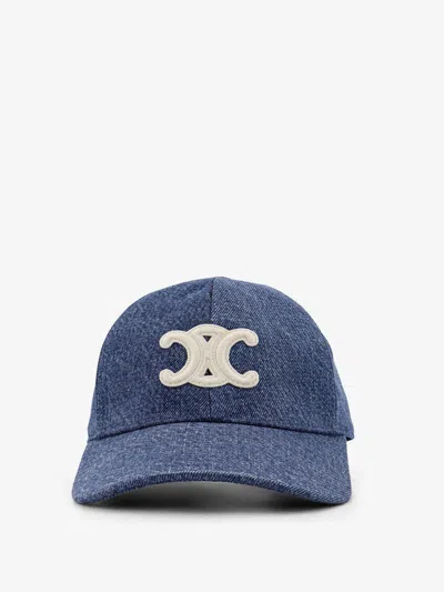 Celine Denim Baseball Hat In Blue