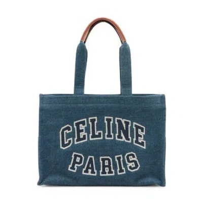 Pre-owned Celine Denim Cabas Paris Tote In Blue