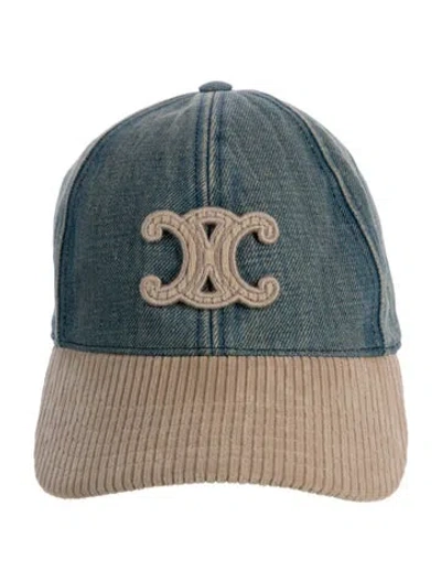 Pre-owned Celine Denim Corduroy Baseball Cap In Blue/neutrals