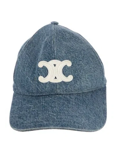 Pre-owned Celine Denim Embroidered Baseball Cap In Blue/neutrals