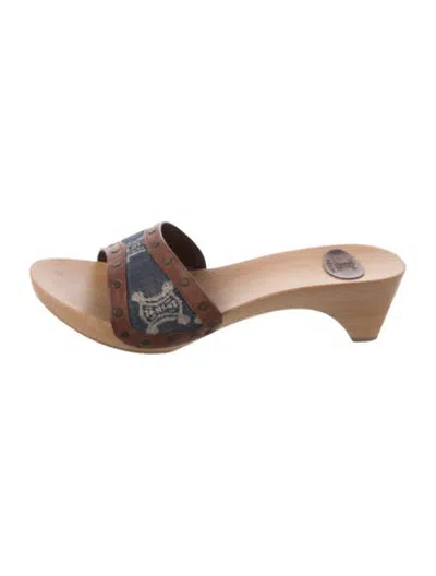 Pre-owned Celine Denim Graphic Print Slides In Blue/brown