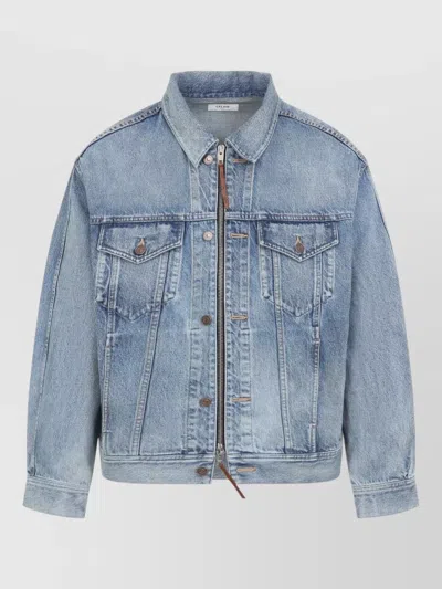 Celine Denim Jacket Point Collar Chest Pockets In Blue
