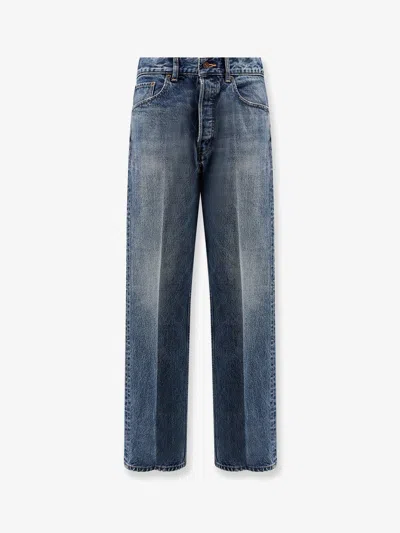 Celine Denim Jeans With Back Logo Label In White