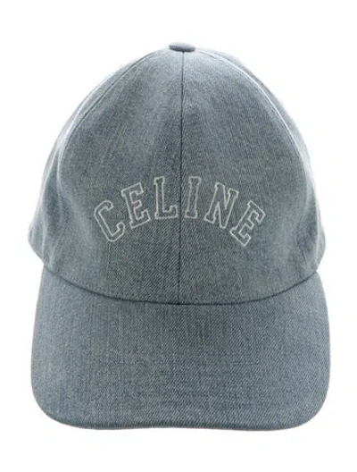 Pre-owned Celine Denim Logo Baseball Cap W/tags In Blue/white
