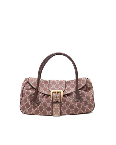 Celine Céline Denim Macadam Shoulder Bag In Brown
