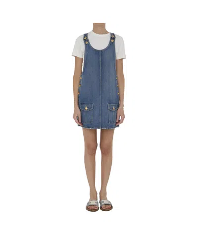Celine Denim Mini Jumpsuit In Blue