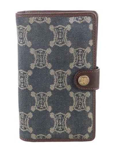 Pre-owned Celine Denim Printed Bifold Wallet In Blue