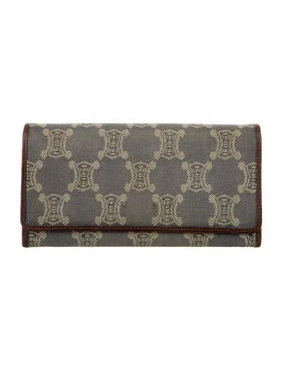 Pre-owned Celine Denim Printed Continental Wallet In Blue