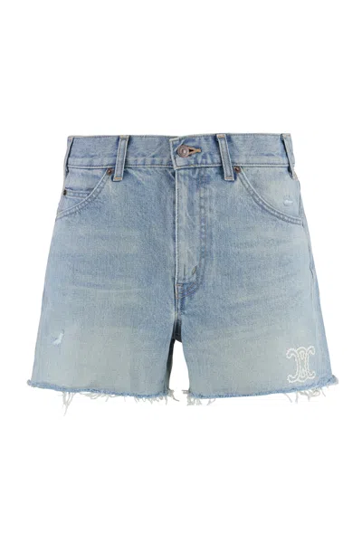 Celine Denim Shorts With Belt Loops In Blue