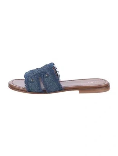 Pre-owned Celine Denim Slides In Blue